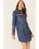 Stetson Women's Denim Southwestern Stripe Dress, Blue, hi-res
