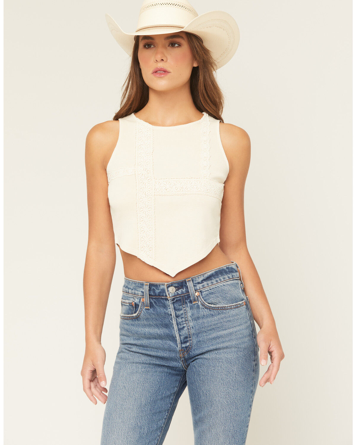 Image #1 - Originality Women's Solid Handkerchief Hem Tank Top, Tan, hi-res