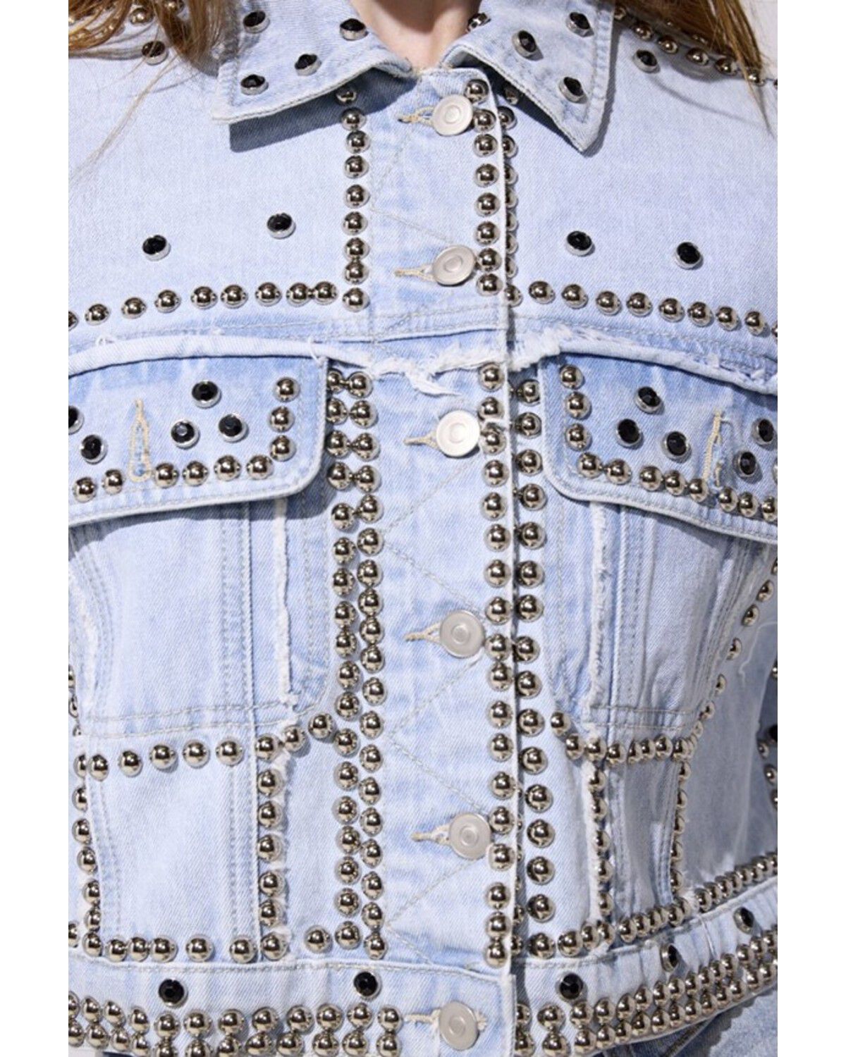Image #4 - Azalea Wang Women's Jazella Light Wash Denim Studded Jacket, Light Wash, hi-res
