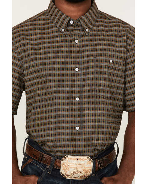 Image #3 - RANK 45® Men's Steer Small Plaid Print Short Sleeve Button-Down Western Shirt , Black, hi-res
