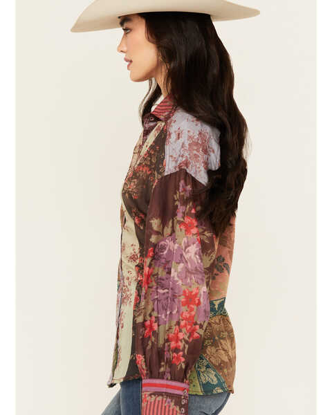 Image #2 - Free People Women's Flower Patch Long Sleeve Button-Down Blouse, Maroon, hi-res