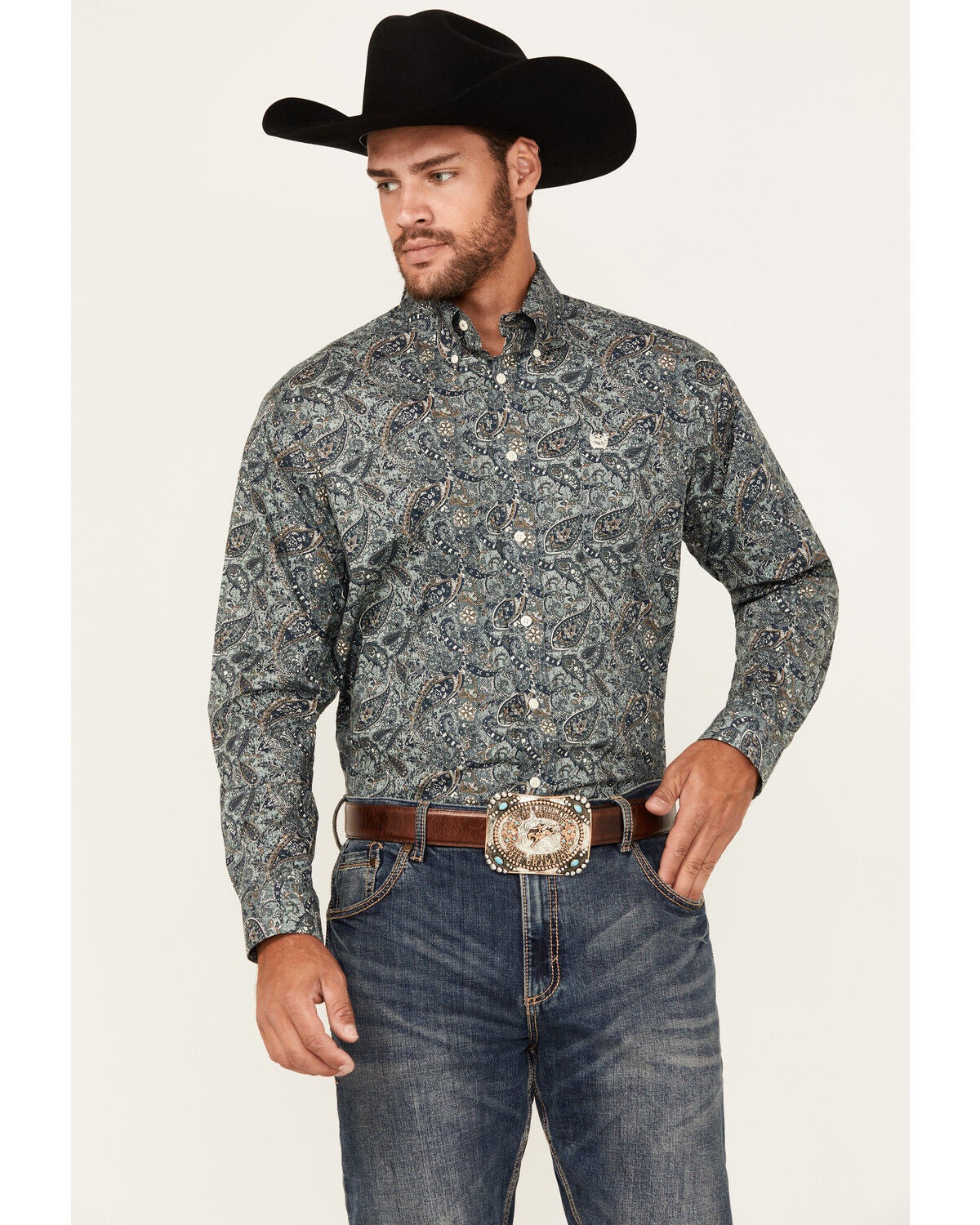 Cinch Men's Paisley Print Long Sleeve Button-Down Stretch