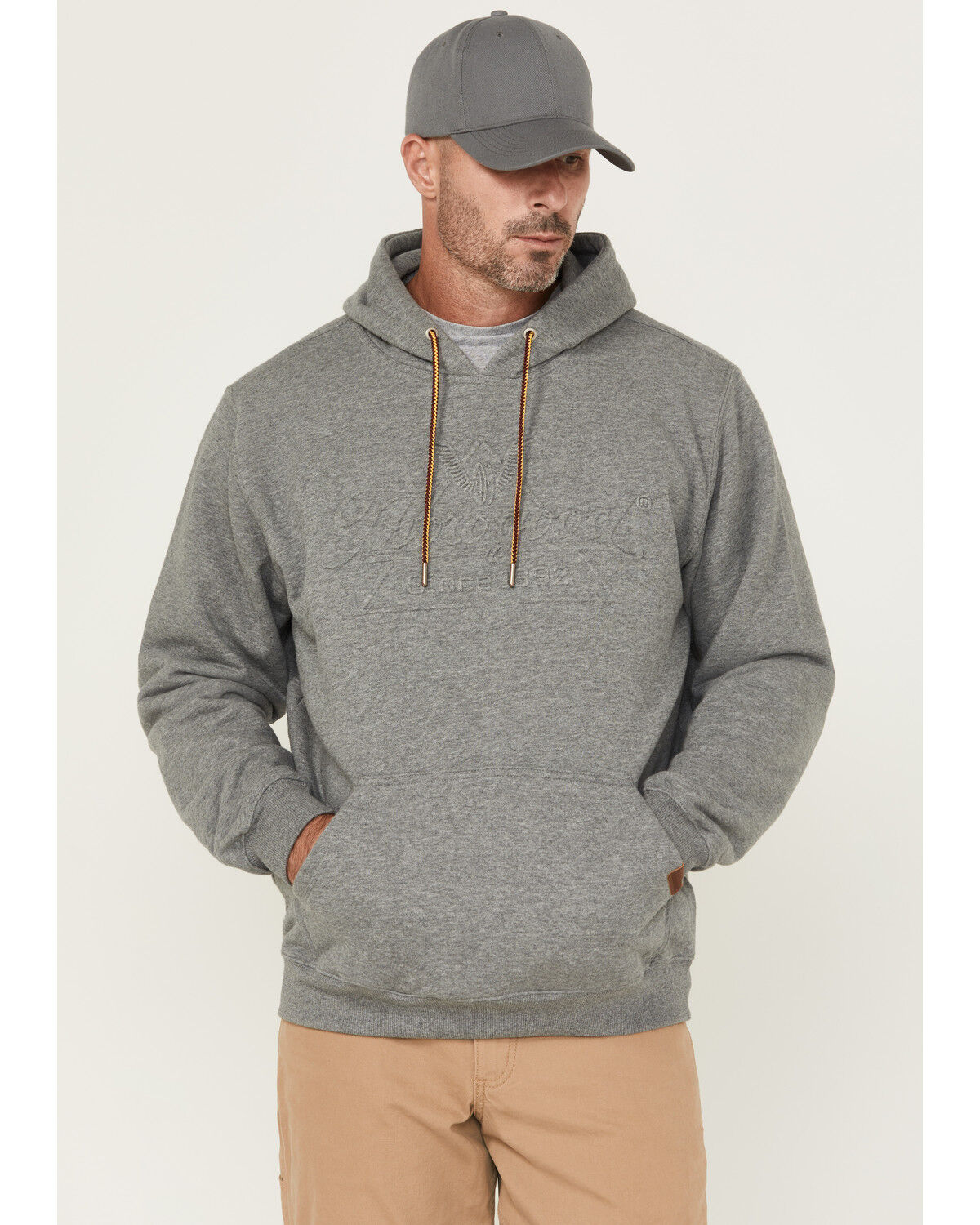 Image #1 - Thorogood Men's Heavyweight Brushed Embossed Logo Hooded Sweatshirt, Heather Grey, hi-res