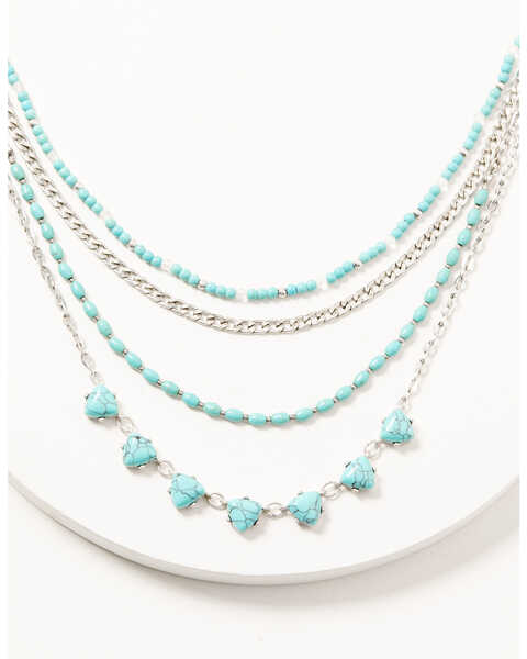 Prime Time Jewelry Women's Turquoise & Silver Layered Necklace Set, Silver, hi-res