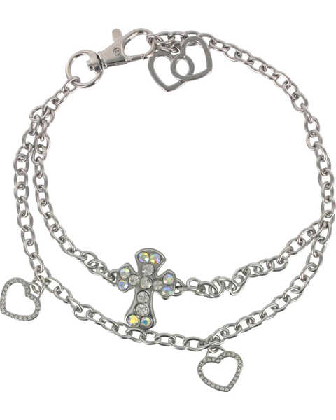 Shyanne Women's Cross and Hearts Boot Bracelet, Silver, hi-res