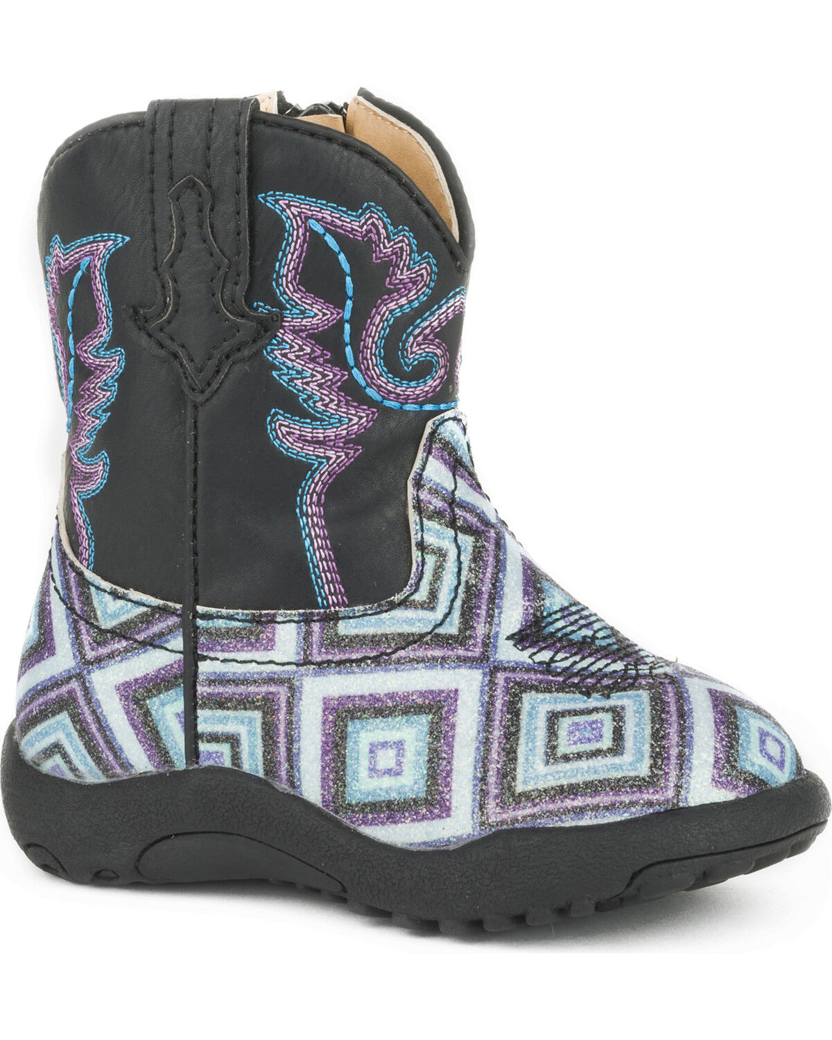 Image #1 - Roper Infant Boys' Cowbaby Glitter Diamonds Pre-Walker Western Boots - Round Toe, Black, hi-res