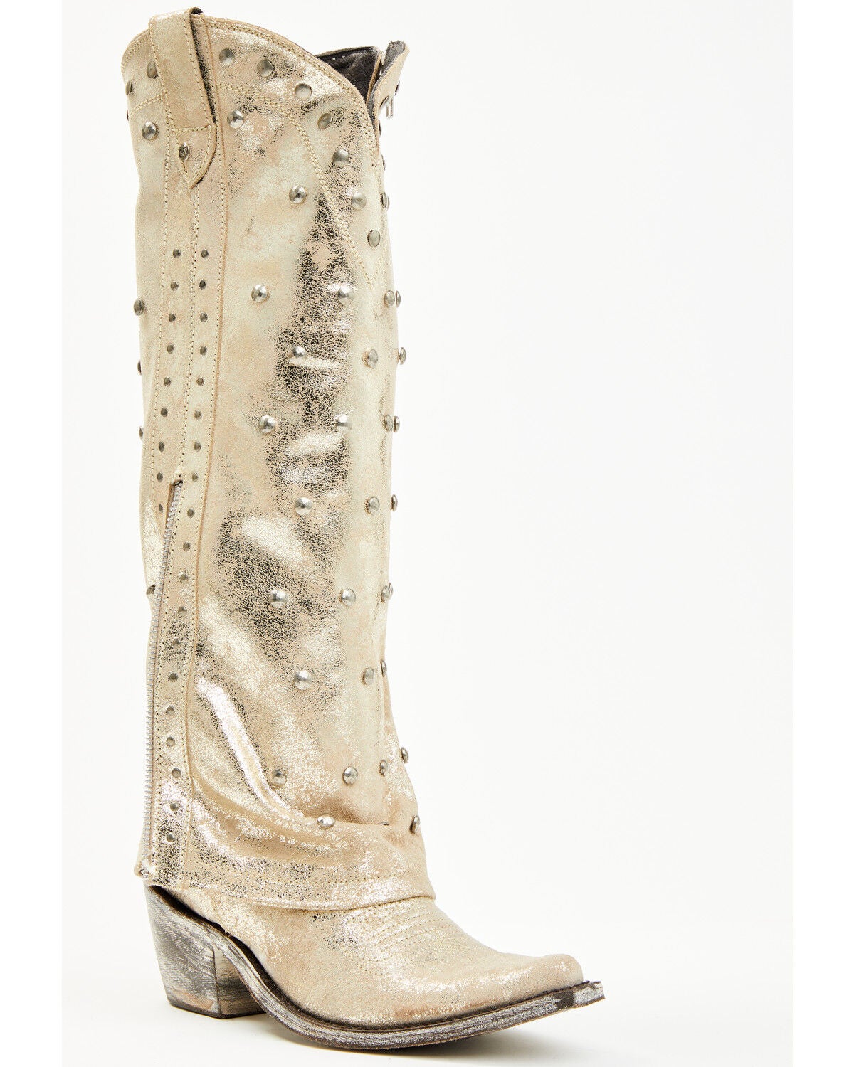 Liberty Black Women's Danet Tall Studded Western Boots - Round Toe, Gold, hi-res