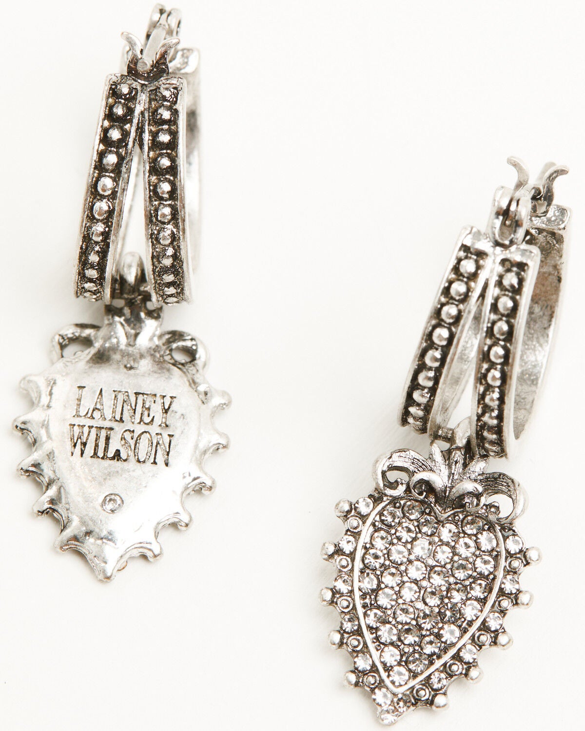 Image #1 - Lainey Wilson Women's Heart Drop Hoop Earrings, Silver, hi-res