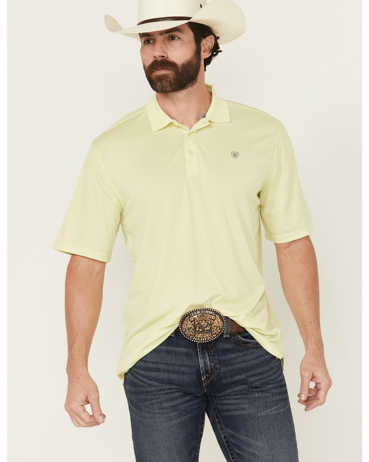 Image #1 - Ariat Men's Short Sleeve Tek Polo, Seafoam, hi-res