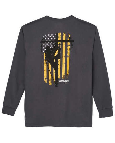 Image #1 - Wrangler Men's FR Lineman Flag Long Sleeve Graphic T-Shirt - Big, Charcoal, hi-res