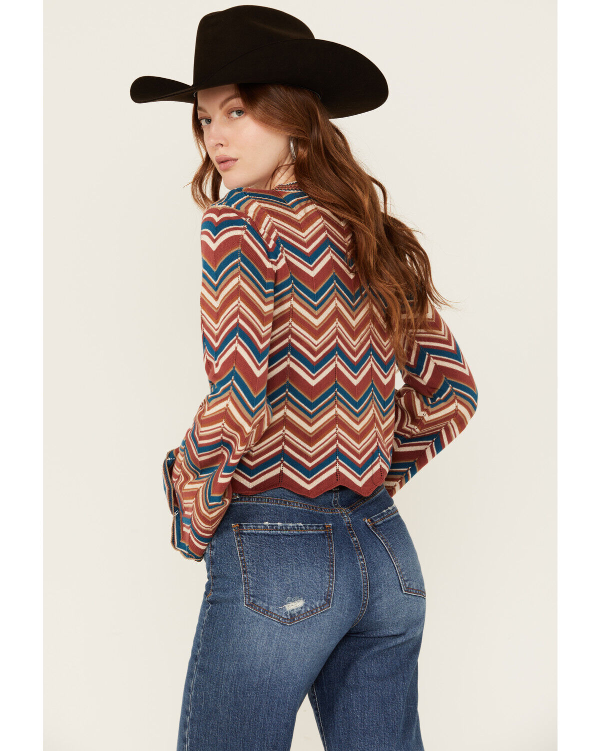 Image #4 - Rock & Roll Denim Women's Zig Zag Print Long Sleeve Bell Sweater, Rust Copper, hi-res