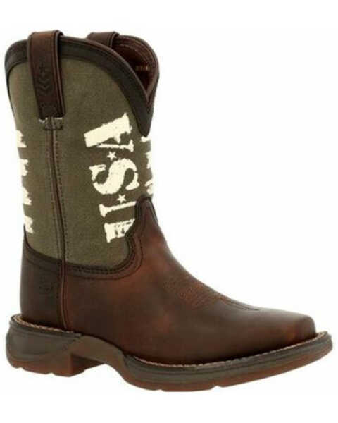 Image #1 - Durango Boys' Lil' Rebel USA Flag Western Boots - Broad Square Toe, Dark Brown, hi-res