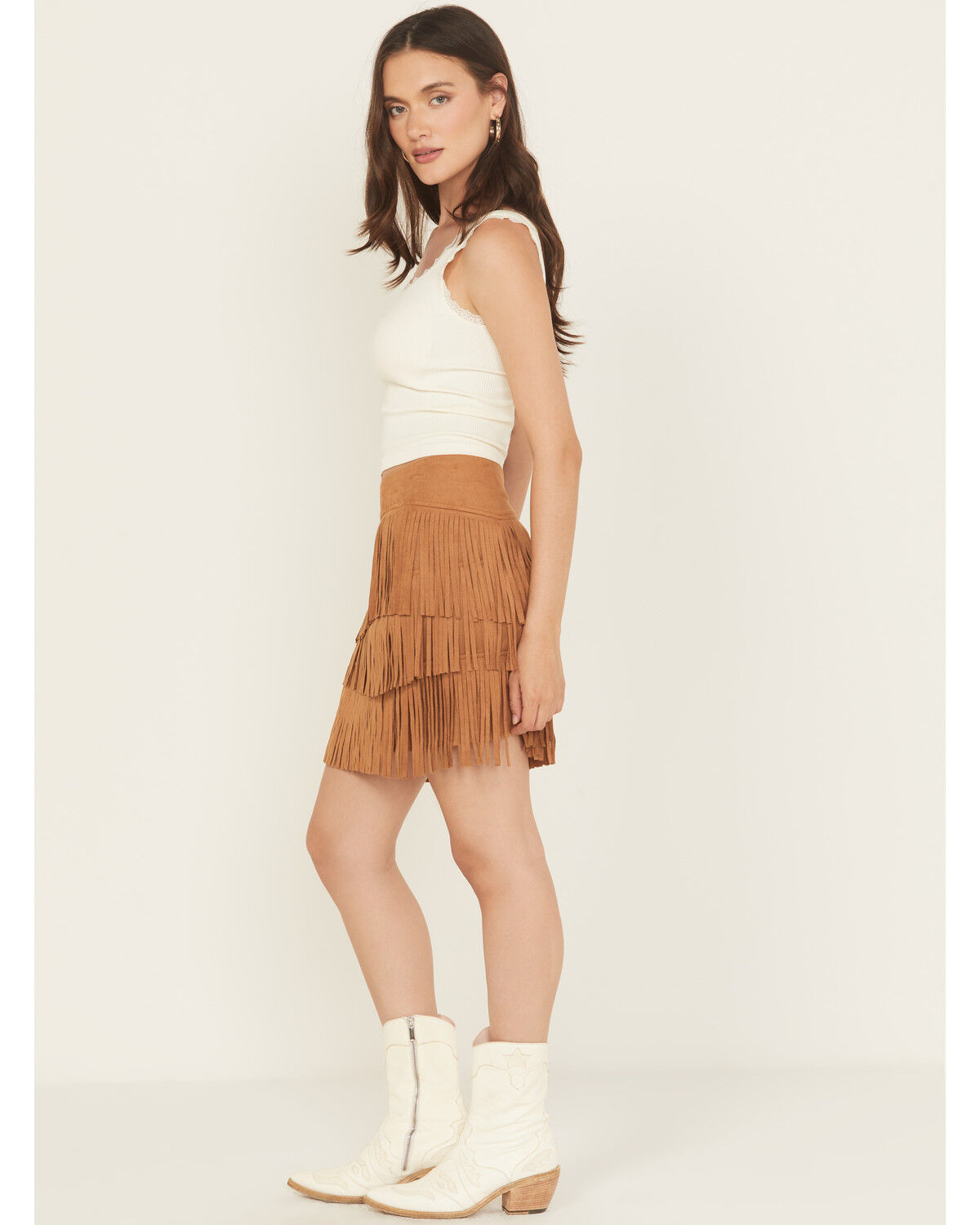 Image #1 - Fornia Women's Faux Suede Mini Skirt, Camel, hi-res