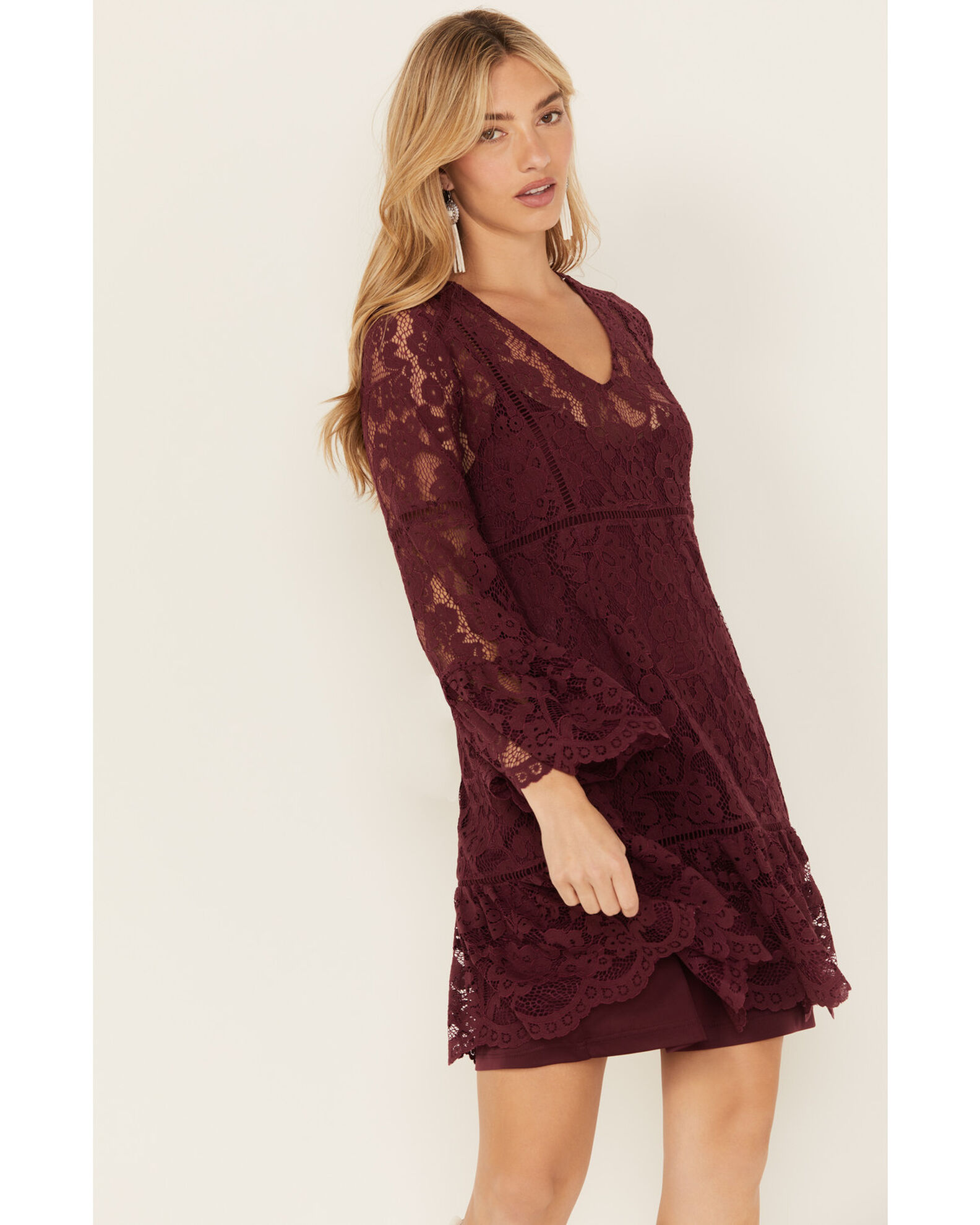Lace bell sleeve dress clearance