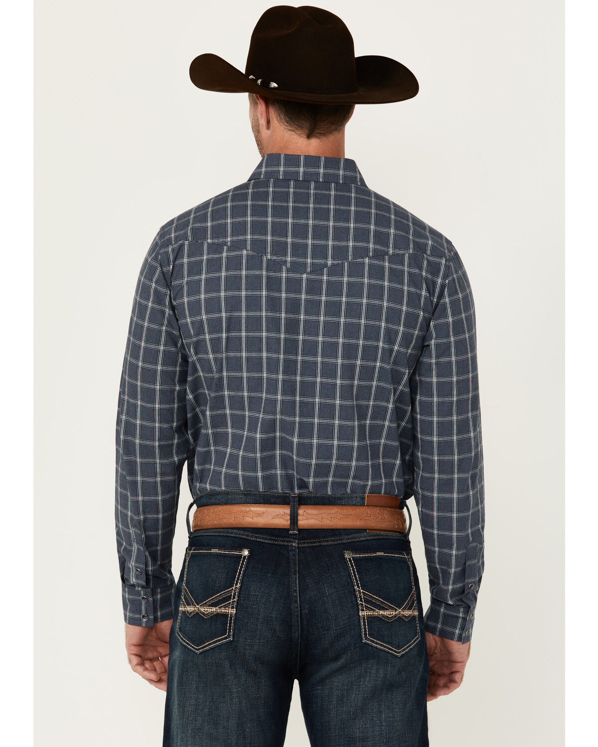 Image #4 - Blue Ranchwear Men's Elk Plaid Print Long Sleeve Snap Western Shirt, Indigo, hi-res