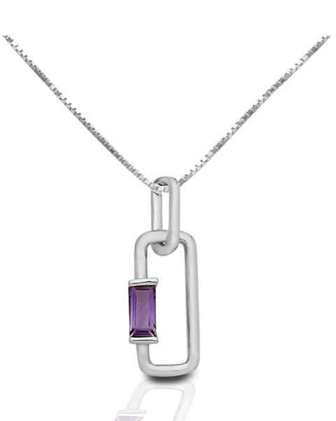 Image #1 - Kelly Herd Women's Silver Paperclip Amethyst Pendant Necklace, Purple, hi-res