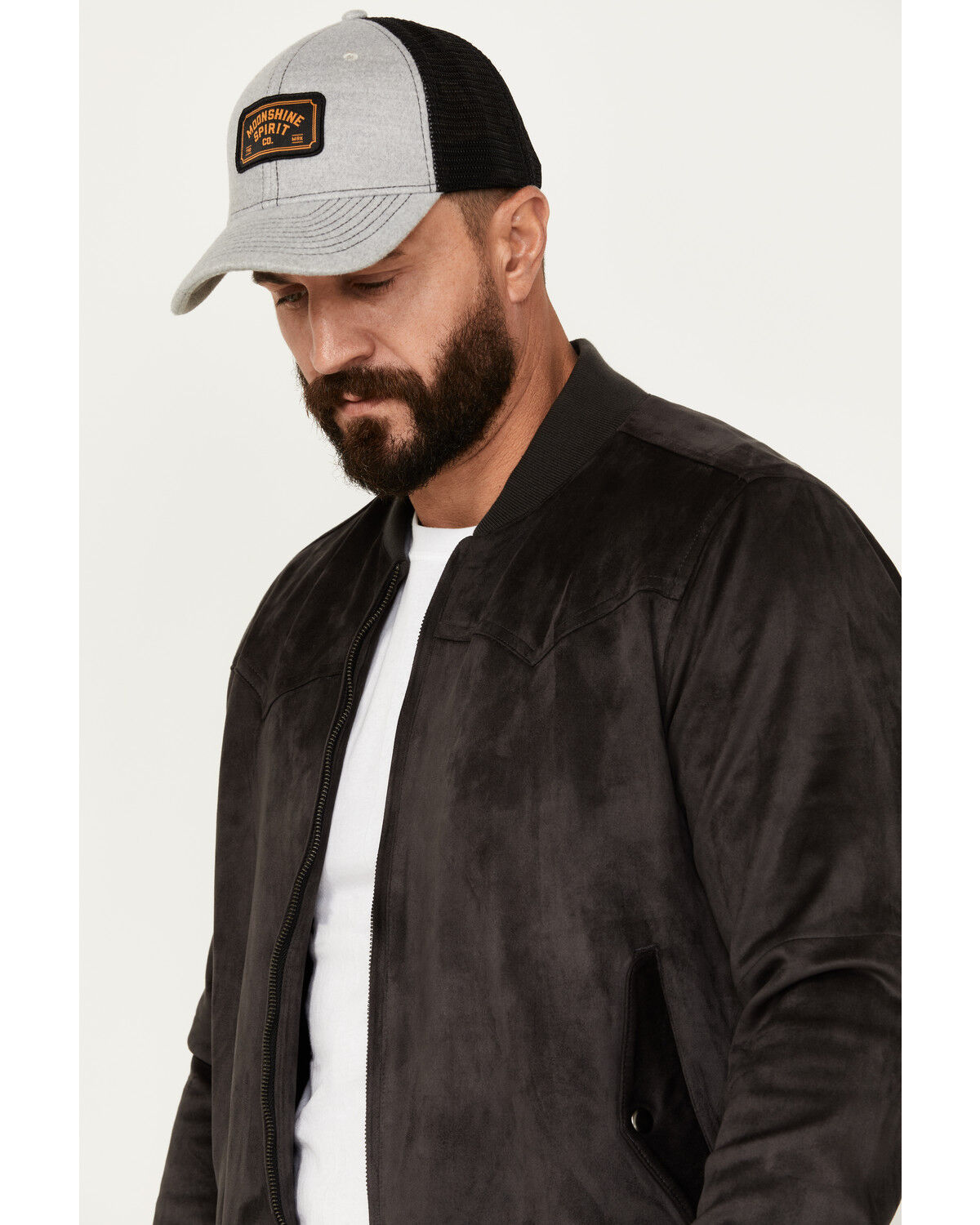 Image #2 - Moonshine Spirit Men's Faux Suede Bomber Jacket, Charcoal, hi-res