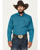 Image #1 - Rodeo Clothing Men's Geo Print Long Sleeve Snap Western Shirt, Teal, hi-res