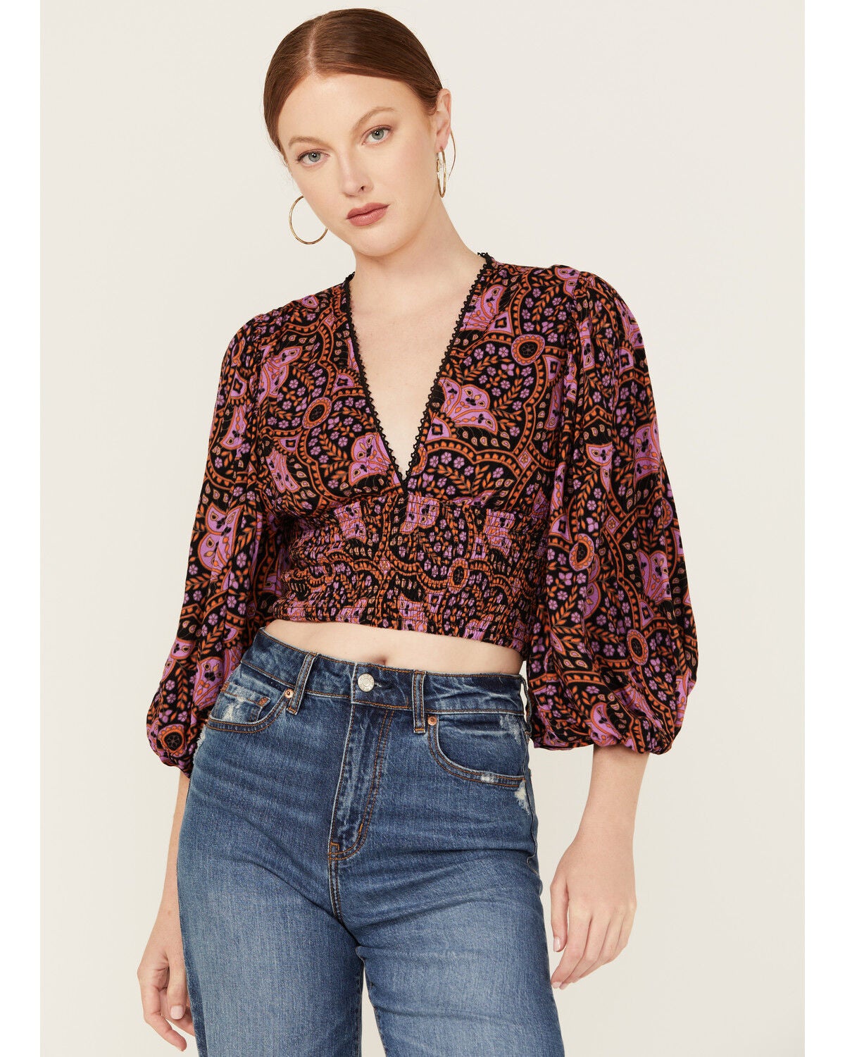 Jen's Pirate Booty Women's Rosalie Long Sleeve Print Top, Multi, hi-res