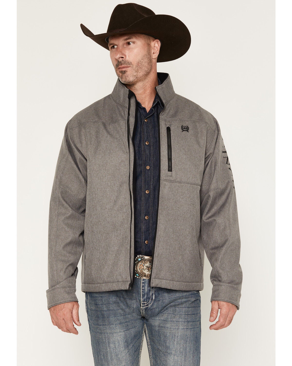 Cinch Men's Bonded Solid Concealed Carry Softshell Jacket, Grey, hi-res