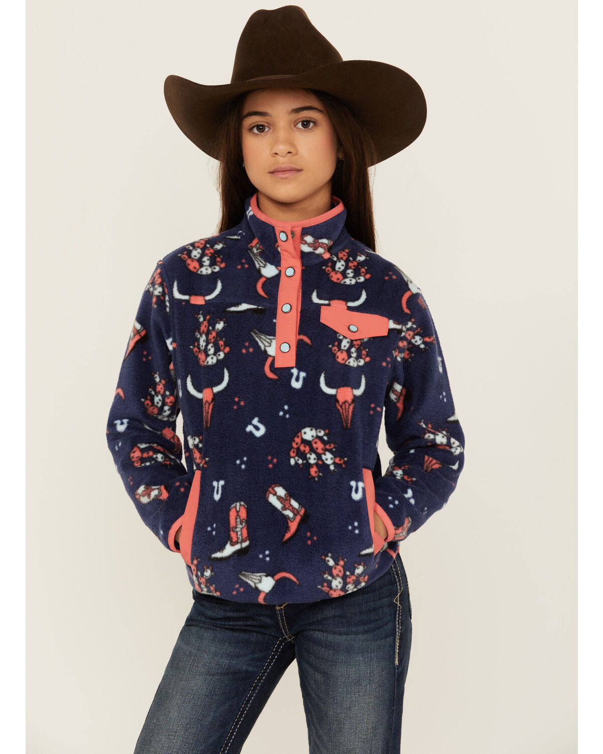 Image #1 - Cruel Girl Girls' Fleece Pullover, Navy, hi-res