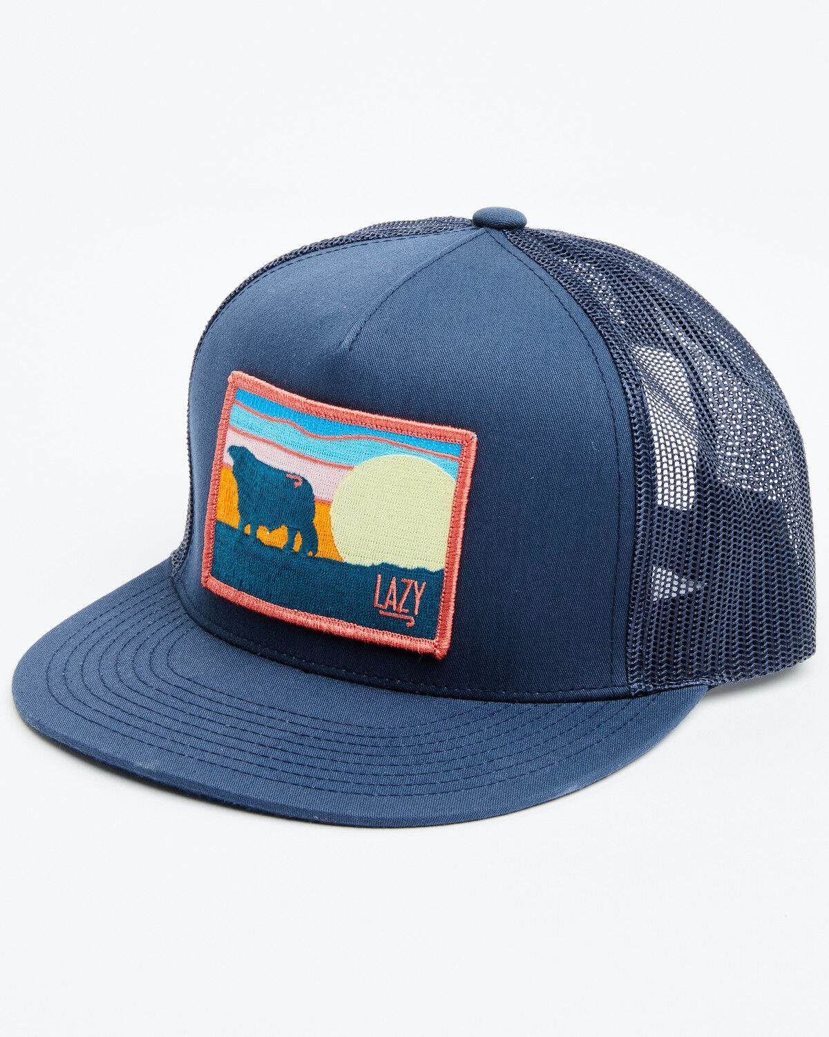 Image #1 - Lazy J Ranch Men's Navy Sky Logo Patch Mesh-Back Ball Cap, Navy, hi-res