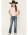 Image #3 - Grace in LA Girls' Dark Wash Floral Horseshoe Pocket Bootcut Stretch Denim Jeans, Dark Wash, hi-res