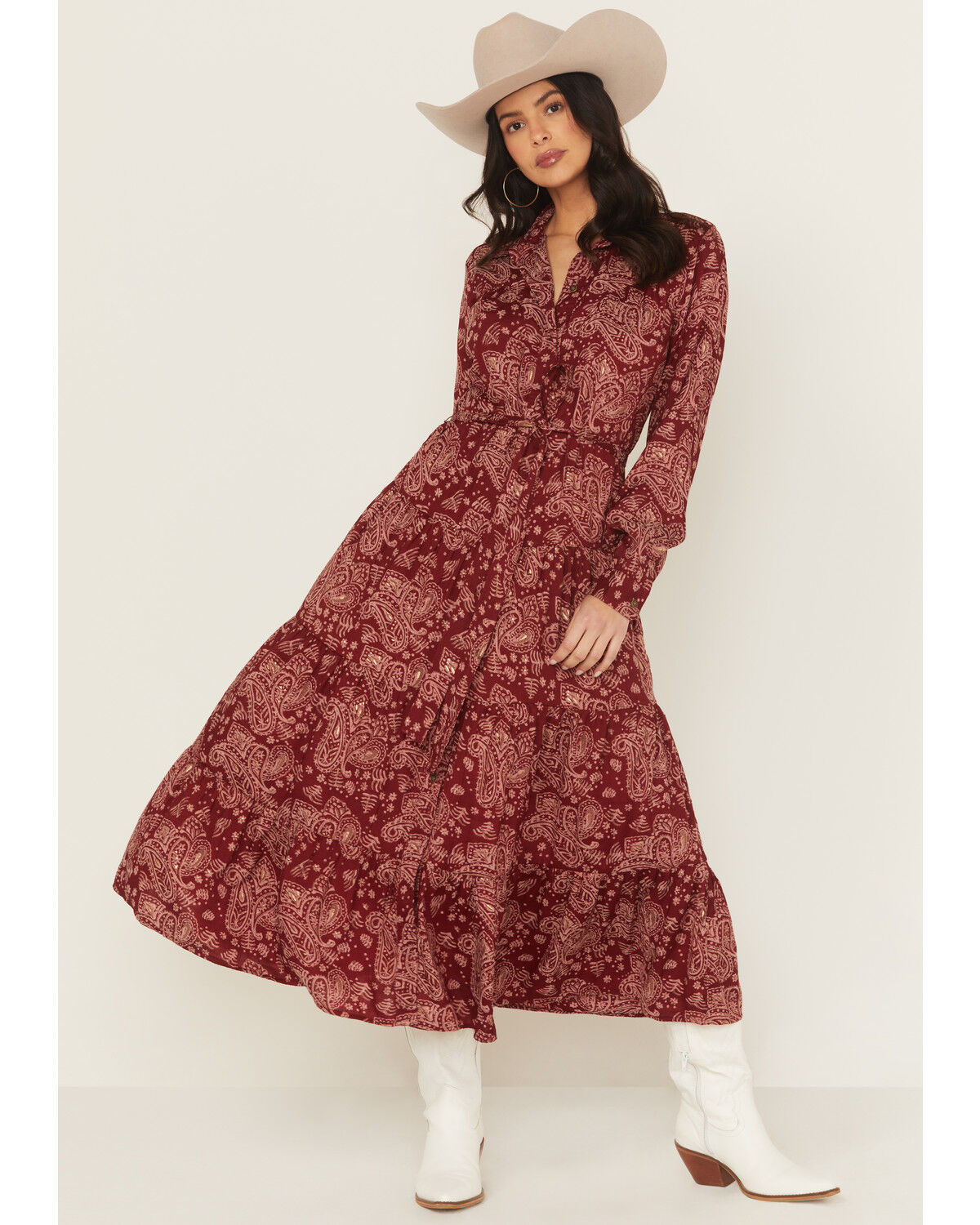 Image #1 - Ariat Women's Sahara Paisley Print Long Sleeve Button-Down Midi Dress, , hi-res