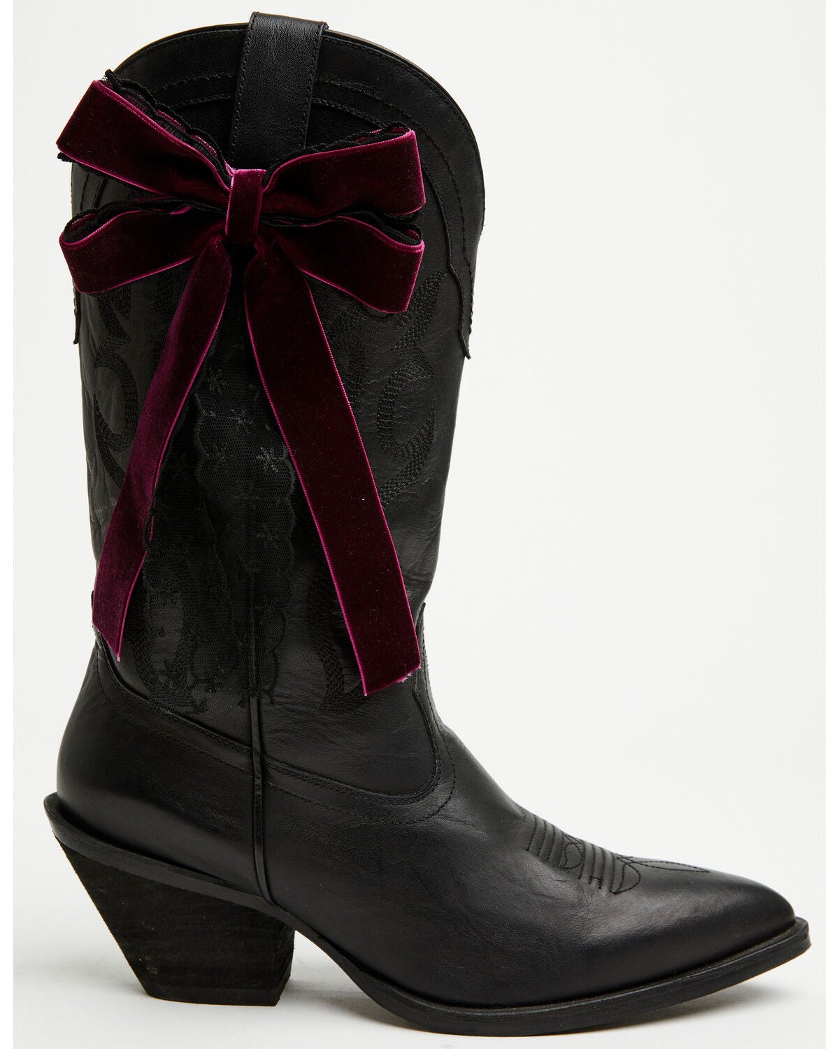 Shyanne Women's Velvet Lace Boot Bow, Black, hi-res