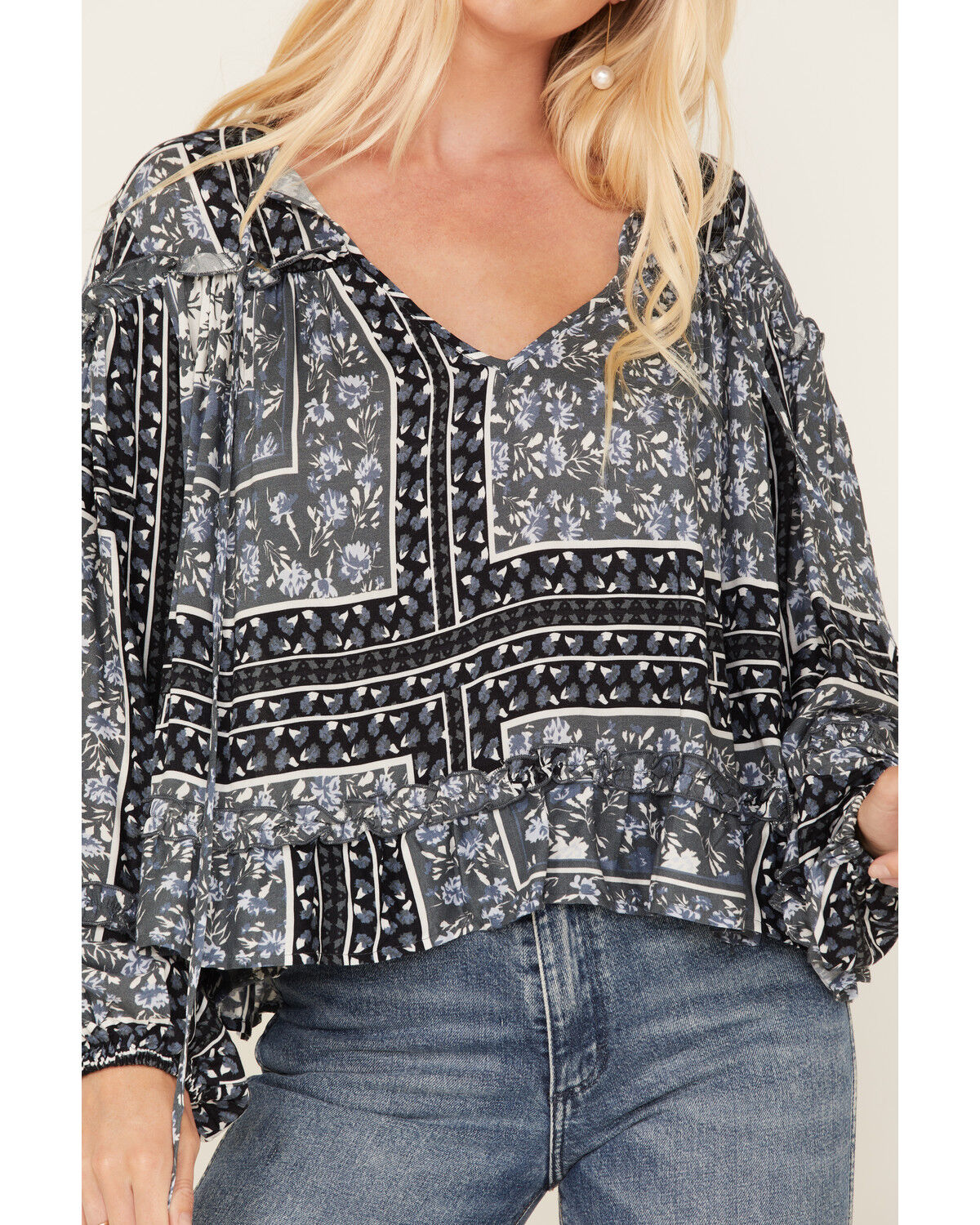 Image #3 - Jen's Pirate Booty Women's Roma Storm Chariot Floral Print Ruffle Top, Black, hi-res