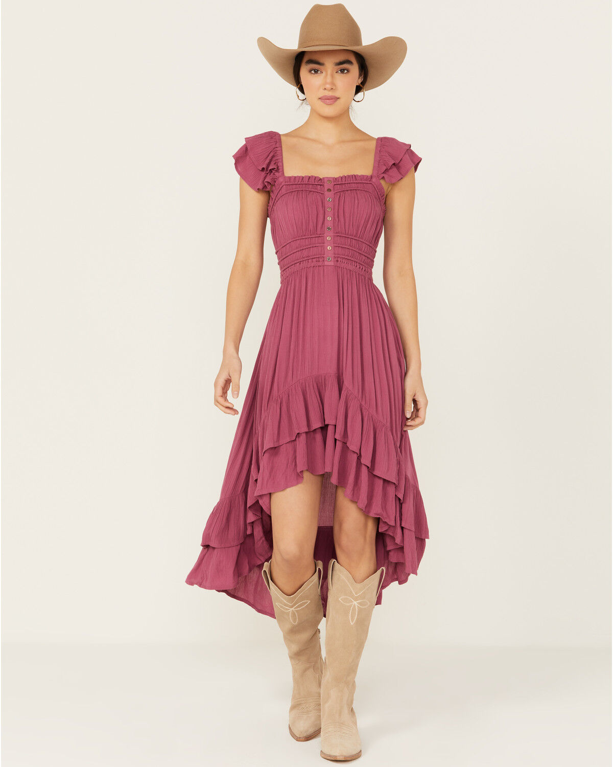 Image #1 - Shyanne Women's Flutter Sleeve Smocked High-Low Dress, , hi-res