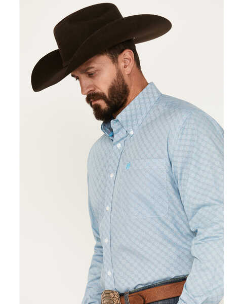 Image #2 - Cinch Men's Geo Print Long Sleeve Button-Down Western Shirt , Light Blue, hi-res