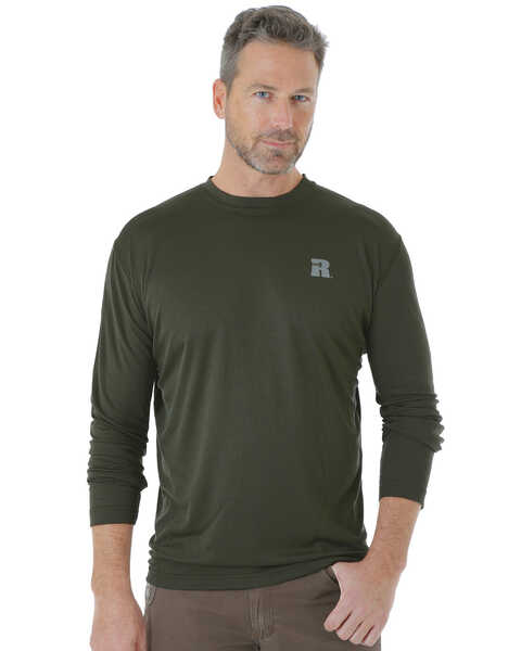 Image #1 - Wrangler Men's Riggs Crew Performance Long Sleeve Work T-Shirt, Green, hi-res