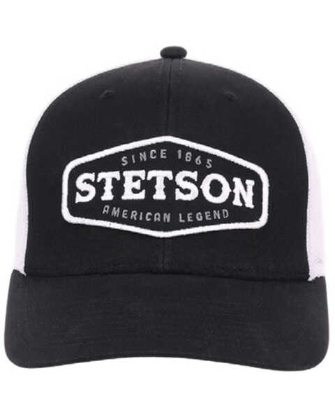 Image #1 - Stetson Men's Embroidered Logo Patch Trucker Cap, Black/white, hi-res