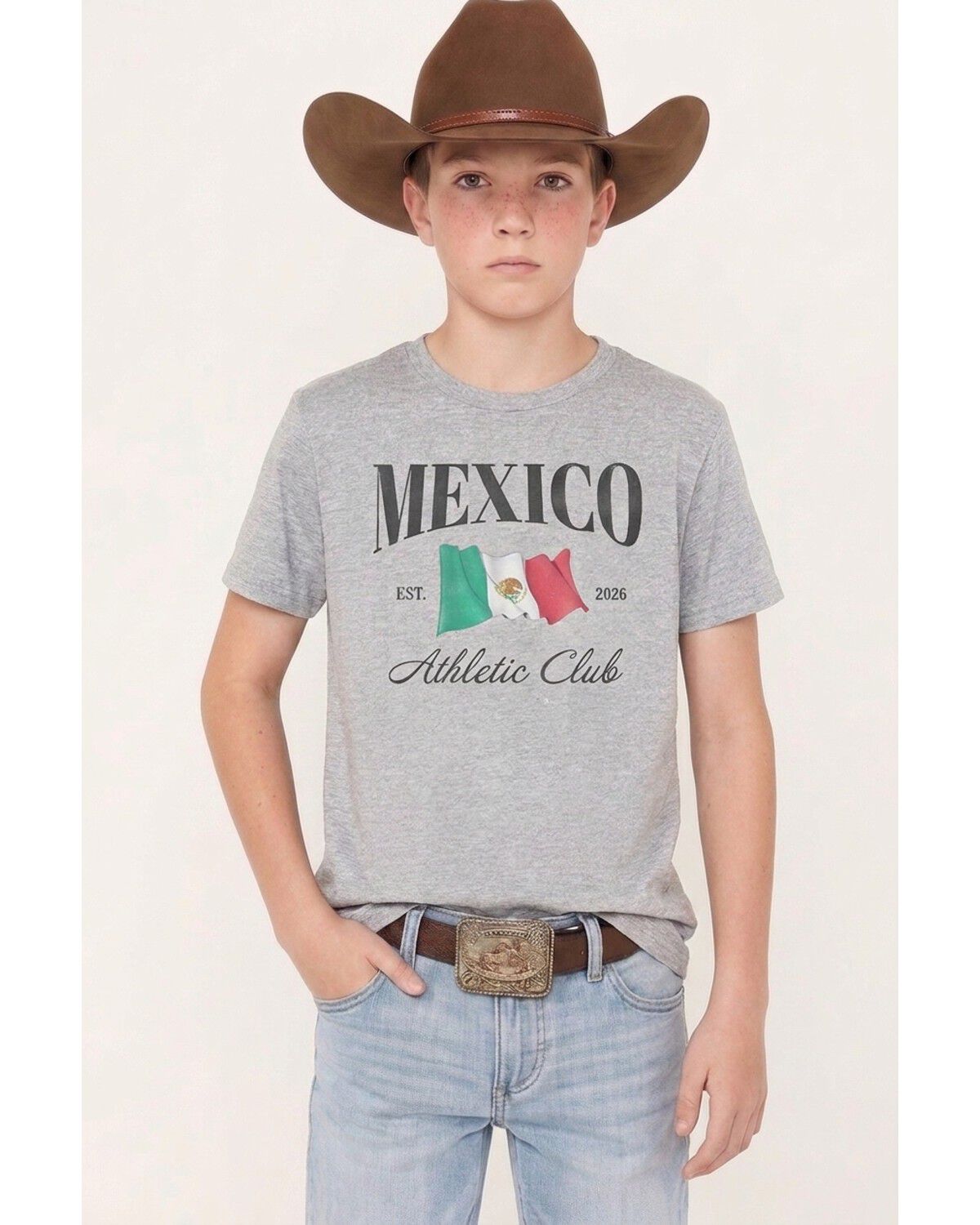 Image #1 - Americana Boys' Country Soccer Mexico Short Sleeve Graphic T-Shirt, Grey, hi-res