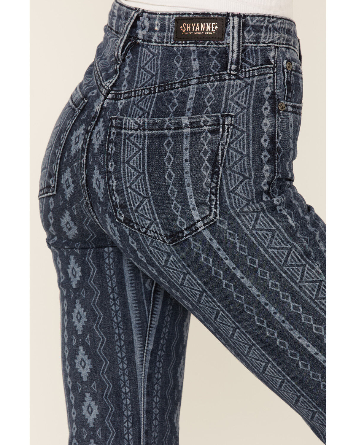 Image #4 - Shyanne Women's Dark Wash Southwestern Lazer Stripe Print Super Flare Jeans, , hi-res