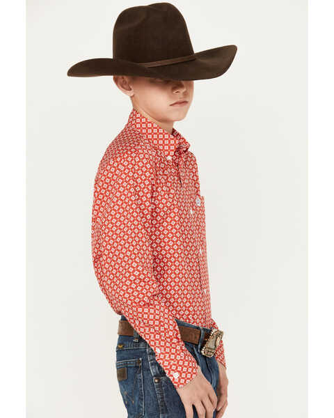 Cinch Boys' Geo Long Sleeve Button-Down Western Shirt, Red, hi-res