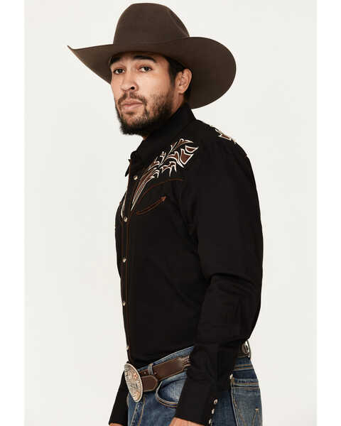 Image #2 - Rodeo Clothing Men's Embroidered Long Sleeve Snap Western Shirt, Black, hi-res