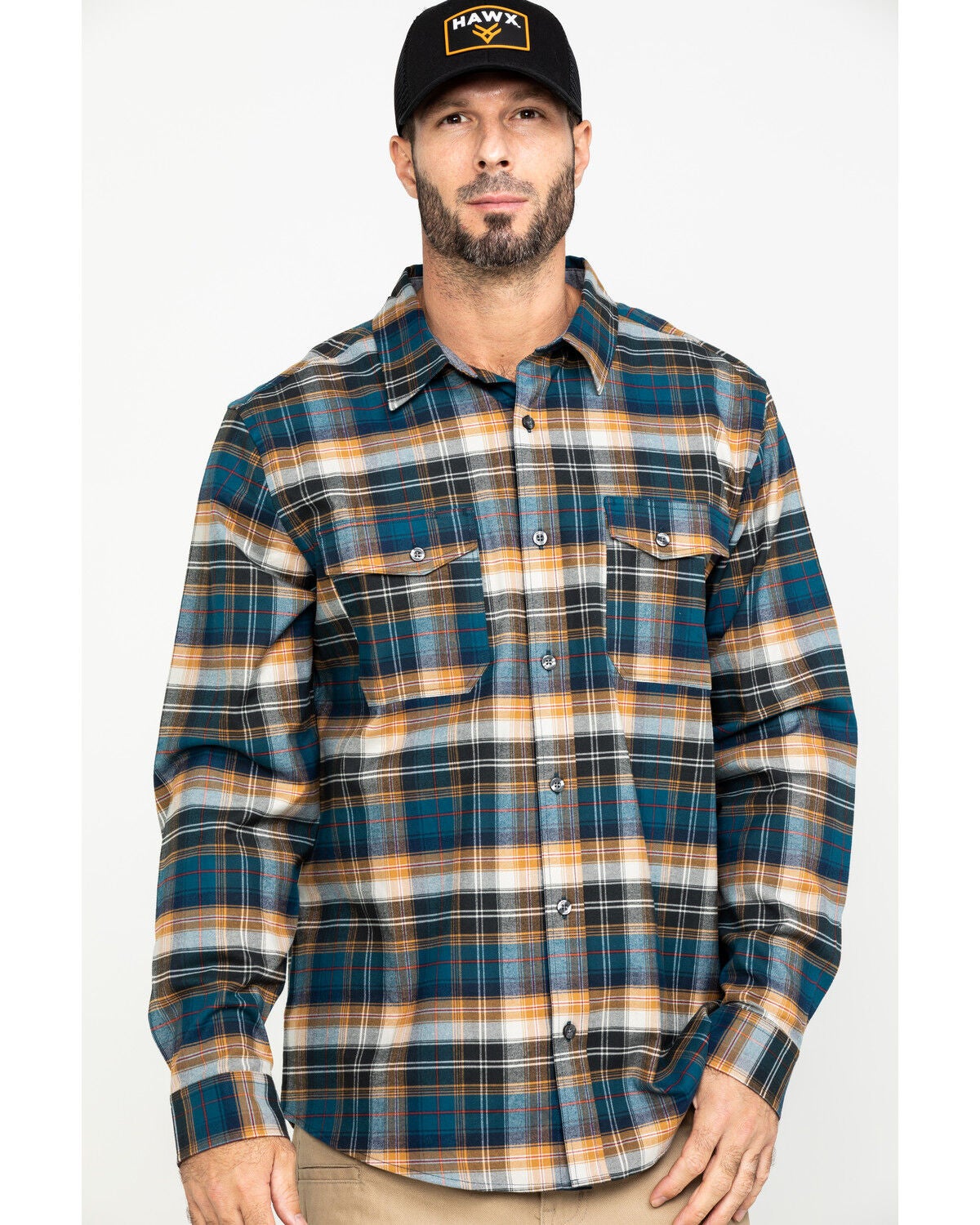 Blue Stretch Plaid Flannel Long Sleeve 