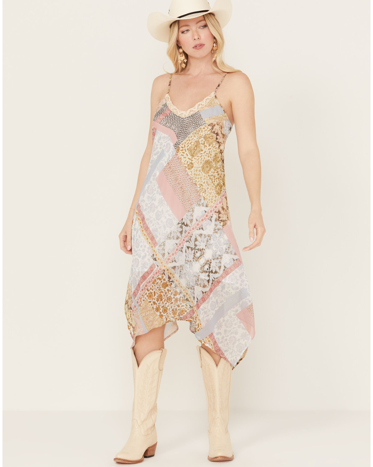 Wild Moss Women s Patchwork Print Smocked High Low Dress