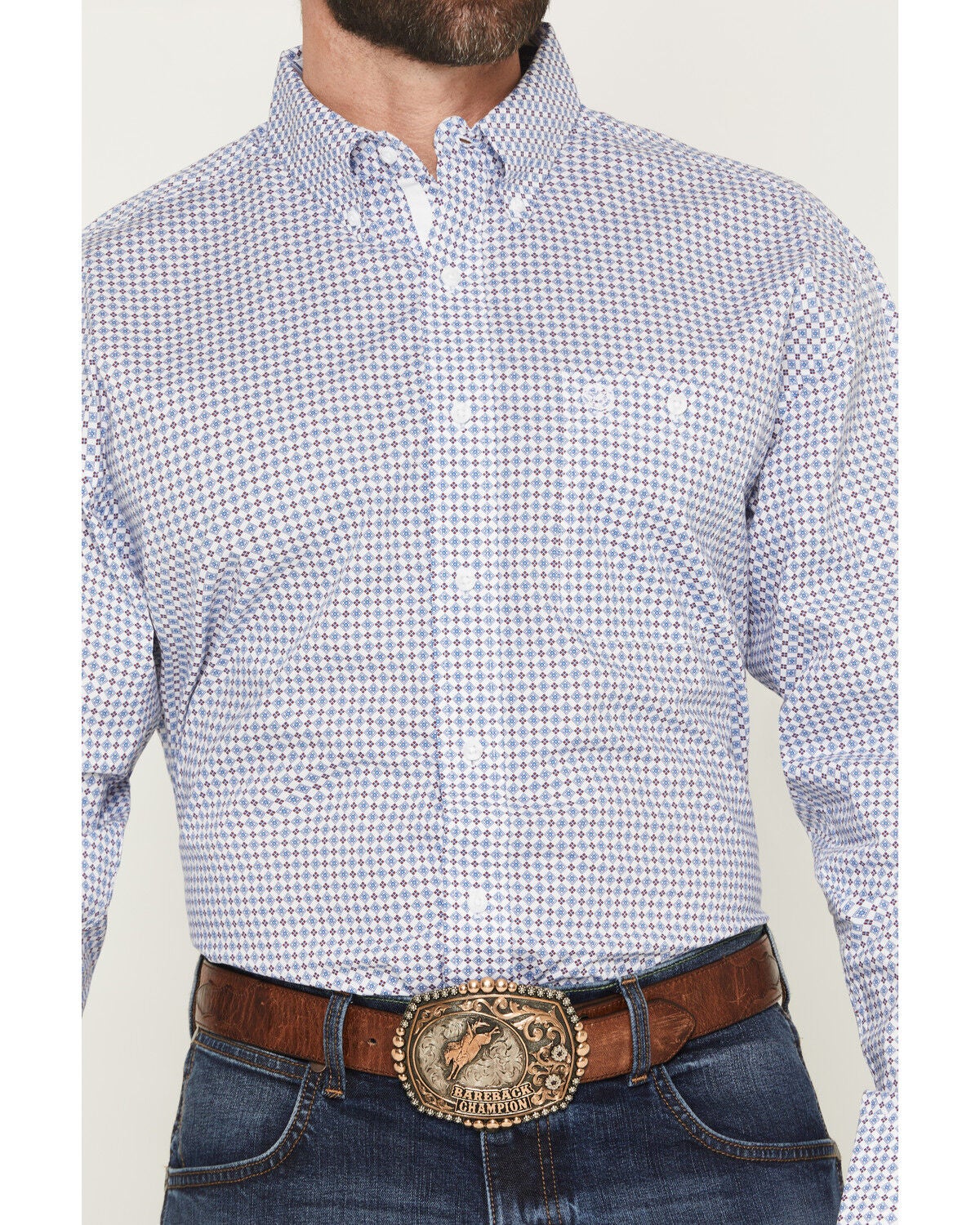 Image #3 - George Strait by Wrangler Men's Geo Print Long Sleeve Button-Down Stretch Western Shirt, Blue, hi-res
