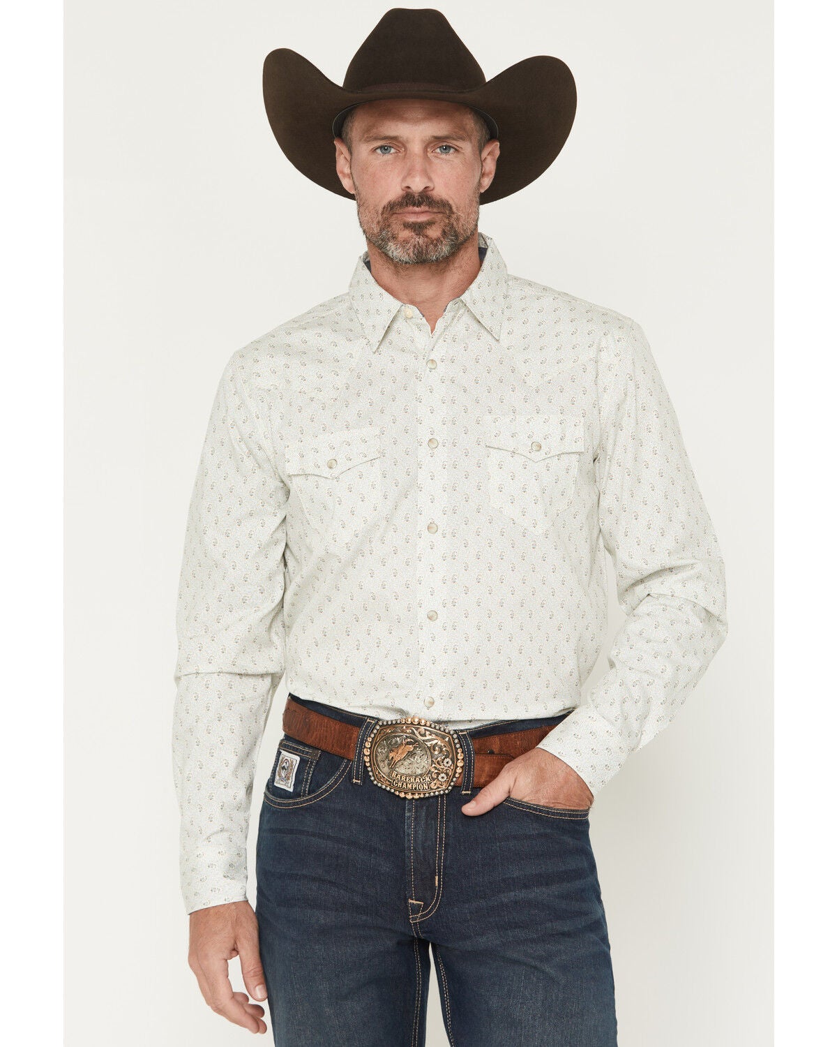 Image #1 - Cody James Men's Rocky Range Paisley Print Long Sleeve Snap Western Shirt - Tall, Cream, hi-res