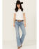 Image #1 - Wrangler Retro Women's Kacey Medium Wash Mid Rise Mae Wide Leg Trouser Stretch Denim Jeans , Medium Wash, hi-res