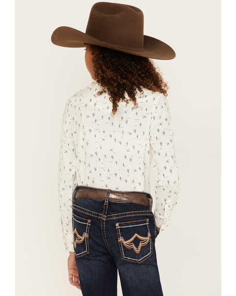 Image #4 - Shyanne Girls' Cactus Print Long Sleeve Western Button-Down Shirt, Ivory, hi-res