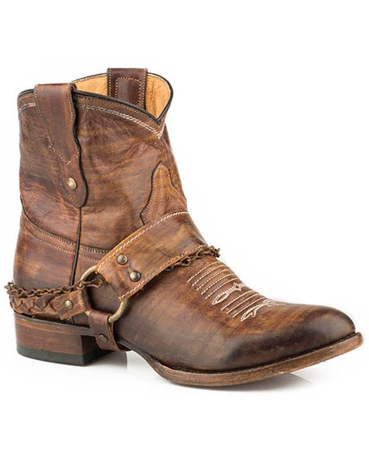 Image #1 - Roper Women's Selah Vintage Harness Western Fashion Booties - Round Toe, Brown, hi-res
