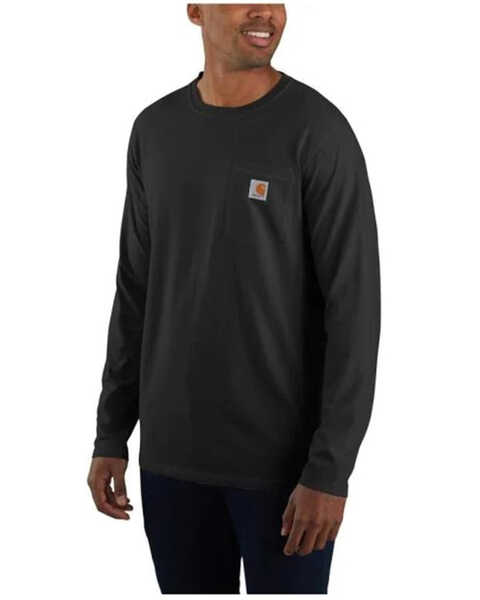 Image #1 - Carhartt Men's Force Relaxed Fit Midweight Long Sleeve Logo Pocket Work T-Shirt, Black, hi-res