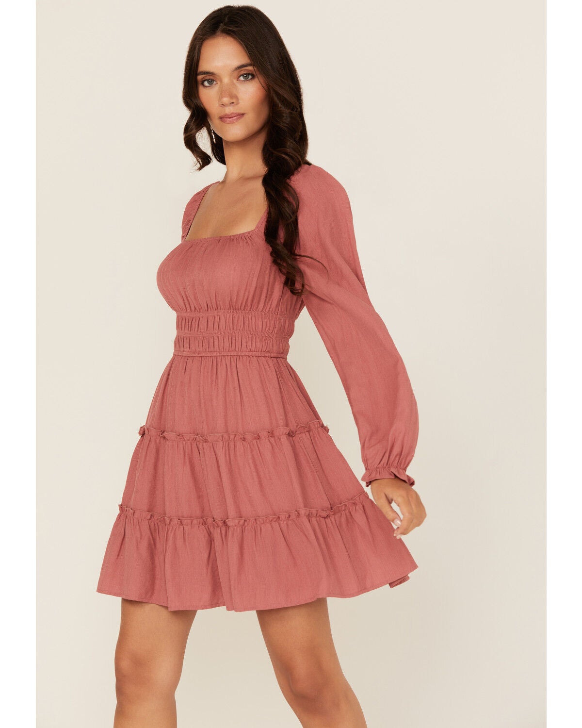 Ash & Violet Women's Solid Long Sleeve Mini Dress, Pink, hi-res