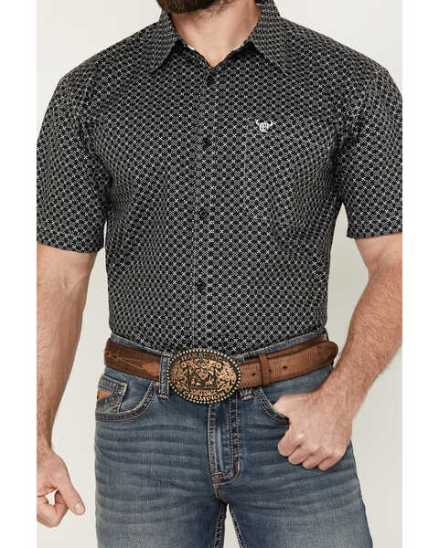 Image #3 - Cowboy Hardware Men's Geo Floral Print Short Sleeve Button-Down Western Shirt , Black, hi-res