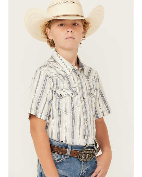 Image #2 - Cody James Boys' Southwestern Dobby Striped Short Sleeve Snap Western Shirt , Ivory, hi-res