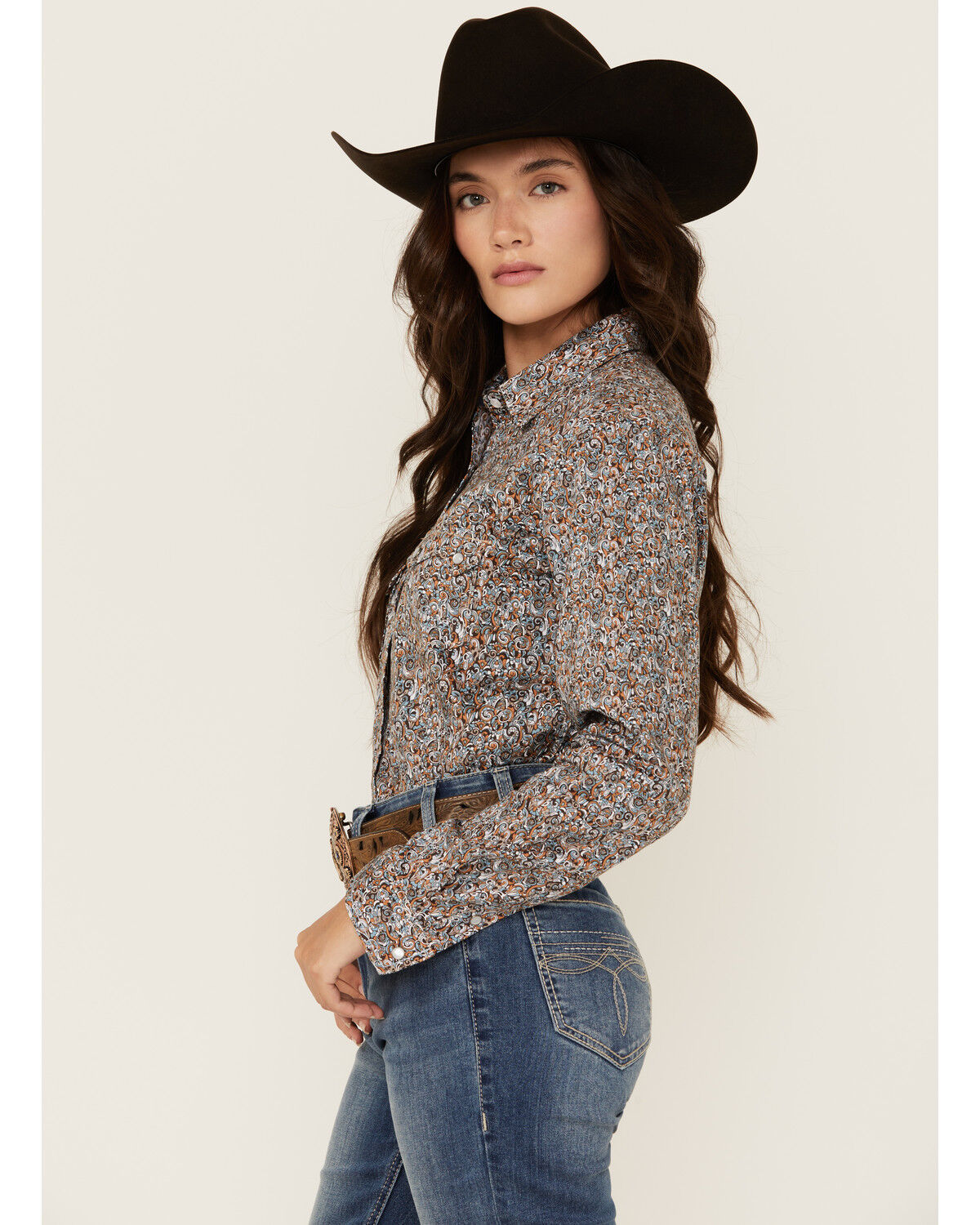 Image #1 - Rough Stock by Panhandle Women's Paisley Print Long Sleeve Snap Western Shirt, Multi, hi-res